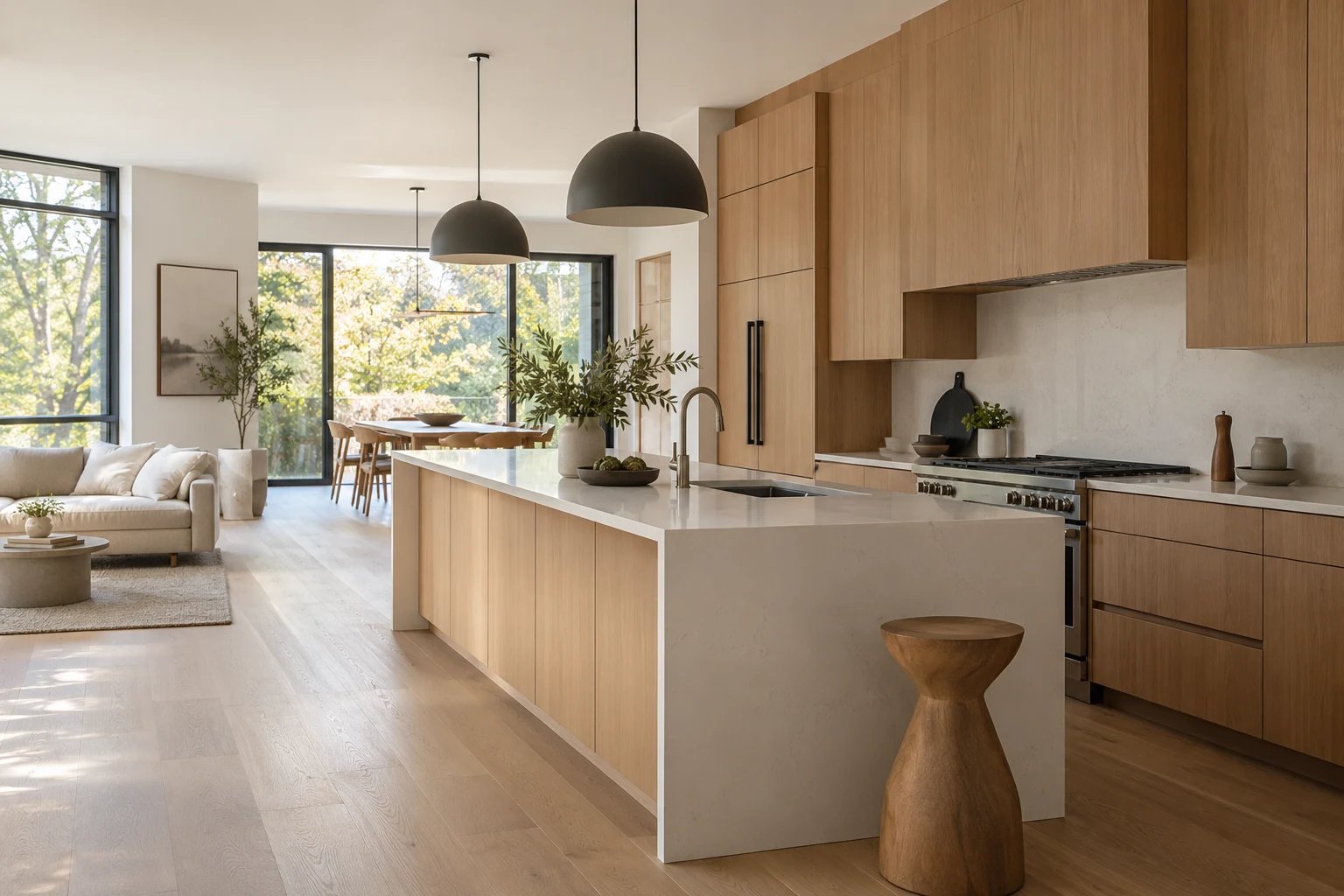 Design inspiration: a light-filled kitchen with warm oak cabinetry and a generous white island